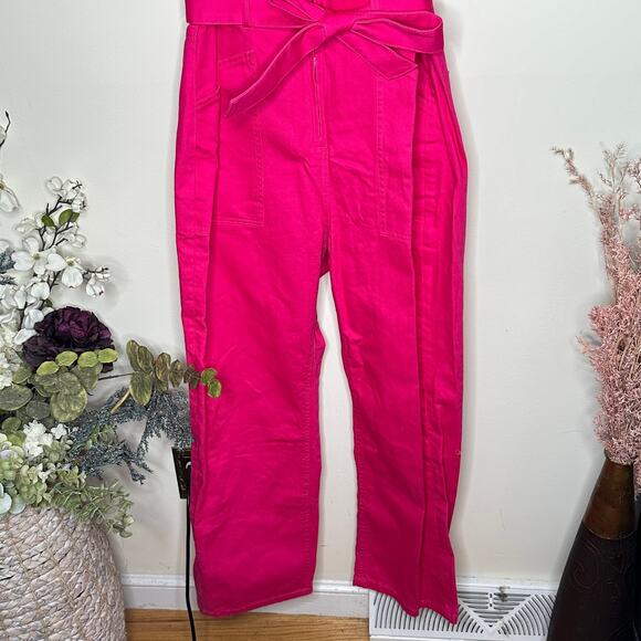& OTHER STORIES Feminine Puff Sleeve V-Neck Jumpsuit Bright Pink Sz 10 {164} - Picture 3 of 7